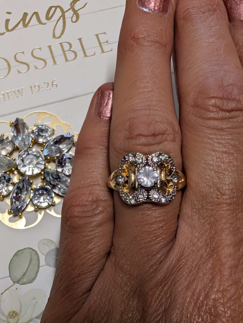 Gorgeous Estate Style Gold Silver Colored Ring